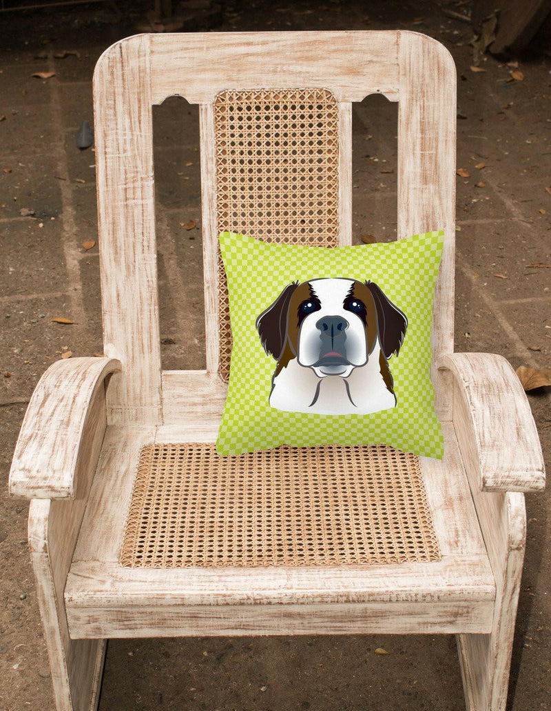 Checkerboard Lime Green Saint Bernard Canvas Fabric Decorative Pillow BB1308PW1414