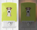 Checkerboard Lime Green Wire Haired Fox Terrier Ceramic Night Light Compact, UL-Certified, Ideal for Bedroom, Bathroom, Nursery, Hallway, Kitchen, 6x4x3, Multicolor