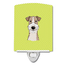 Checkerboard Lime Green Wire Haired Fox Terrier Ceramic Night Light Compact, UL-Certified, Ideal for Bedroom, Bathroom, Nursery, Hallway, Kitchen, 6x4x3, Multicolor
