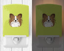 Checkerboard Lime Green Papillon Ceramic Night Light Compact, UL-Certified, Ideal for Bedroom, Bathroom, Nursery, Hallway, Kitchen, 6x4x3, Multicolor