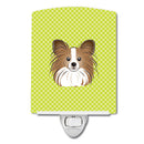 Checkerboard Lime Green Papillon Ceramic Night Light Compact, UL-Certified, Ideal for Bedroom, Bathroom, Nursery, Hallway, Kitchen, 6x4x3, Multicolor