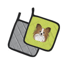 Checkerboard Lime Green Papillon Pot Holder Set of 2 Heat Resistant Quilted Hot Pads 7.5 x 7.5 Inch, Insulated Kitchen Trivets for Cooking & Baking