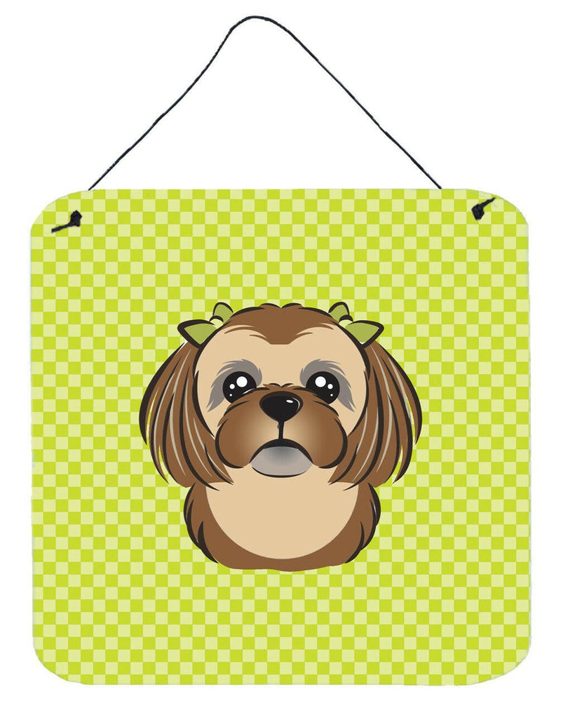 Lime Green Chocolate Brown Shih Tzu Aluminium Metal Wall or Door Hanging Prints