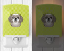 Checkerboard Lime Green Gray Silver Shih Tzu Ceramic Night Light Compact, UL-Certified, Ideal for Bedroom, Bathroom, Nursery, Hallway, Kitchen, 6x4x3, Multicolor
