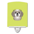 Checkerboard Lime Green Gray Silver Shih Tzu Ceramic Night Light Compact, UL-Certified, Ideal for Bedroom, Bathroom, Nursery, Hallway, Kitchen, 6x4x3, Multicolor