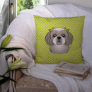 Checkerboard Lime Green Gray Silver Shih Tzu Decorative Throw Pillow 14x14 Indoor Outdoor Accent Cushion, Fabric Cover with Insert for Sofa, Bed, Porch & Living Room