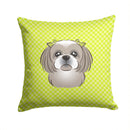 Checkerboard Lime Green Gray Silver Shih Tzu Decorative Throw Pillow 14x14 Indoor Outdoor Accent Cushion, Fabric Cover with Insert for Sofa, Bed, Porch & Living Room