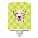 Checkerboard Lime Green Golden Retriever Ceramic Night Light Compact, UL-Certified, Ideal for Bedroom, Bathroom, Nursery, Hallway, Kitchen, 6x4x3, Multicolor