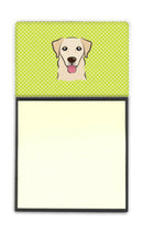 Checkerboard Lime Green Golden Retriever Watercolor Sticky Note Holder Refillable Dispenser Desk Accessory 3x3 Pad Gift