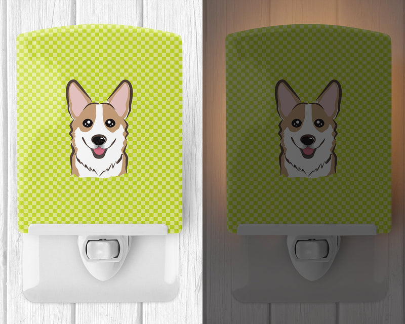 Checkerboard Lime Green Corgi Ceramic Night Light BB1315CNL