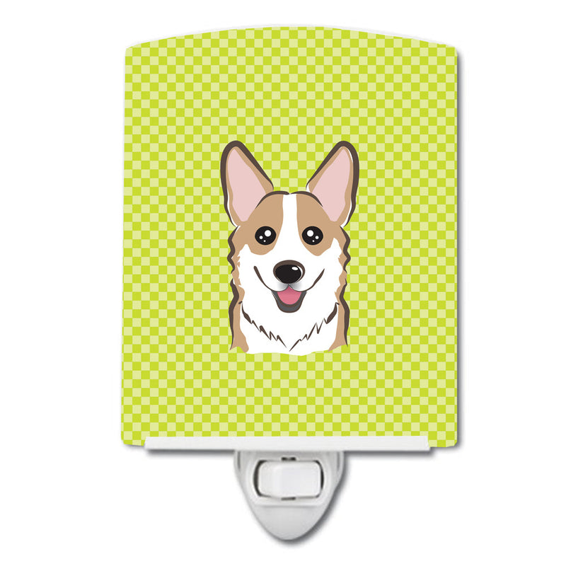 Checkerboard Lime Green Corgi Ceramic Night Light BB1315CNL