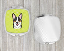 Checkerboard Lime Green Corgi Compact Mirror Decorative Travel Makeup Mirror for Women Girls Gifts Pocket Makeup Mirror Folding Handheld