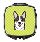 Checkerboard Lime Green Corgi Compact Mirror Decorative Travel Makeup Mirror for Women Girls Gifts Pocket Makeup Mirror Folding Handheld