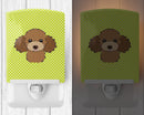 Checkerboard Lime Green Chocolate Brown Poodle Ceramic Night Light Compact, UL-Certified, Ideal for Bedroom, Bathroom, Nursery, Hallway, Kitchen, 6x4x3, Multicolor