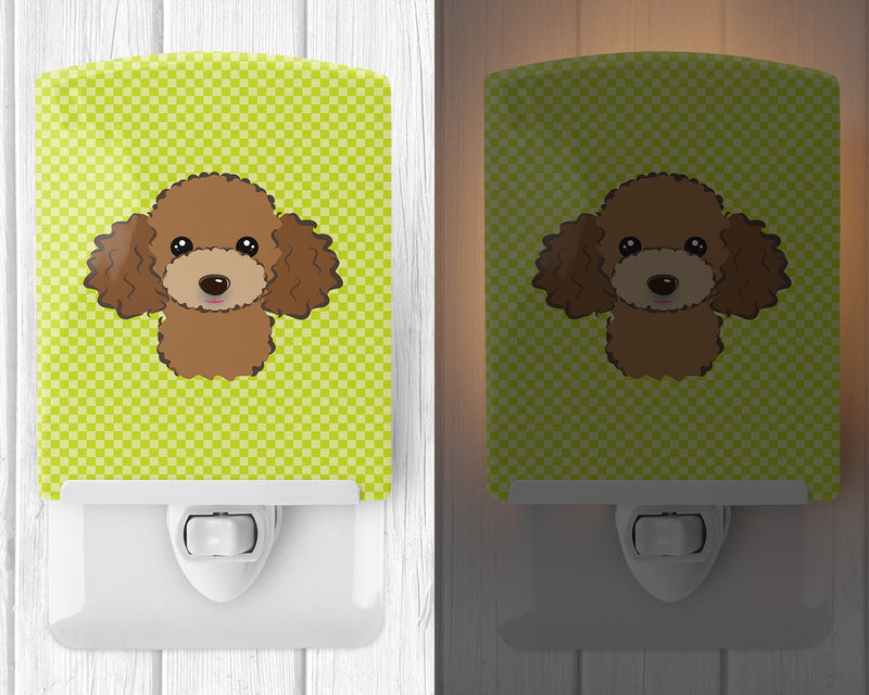 Checkerboard Lime Green Chocolate Brown Poodle Ceramic Night Light BB1318CNL