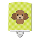 Checkerboard Lime Green Chocolate Brown Poodle Ceramic Night Light Compact, UL-Certified, Ideal for Bedroom, Bathroom, Nursery, Hallway, Kitchen, 6x4x3, Multicolor