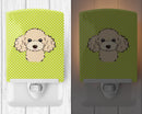 Checkerboard Lime Green Buff Poodle Ceramic Night Light Compact, UL-Certified, Ideal for Bedroom, Bathroom, Nursery, Hallway, Kitchen, 6x4x3, Multicolor