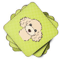 Checkerboard Lime Green Buff Poodle Foam Coasters Set of 4 Cup Coasters for Indoor Outdoor, Tabletop Protection, Anti Slip, Mouse pad Material