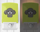 Checkerboard Lime Green Silver Gray Poodle Ceramic Night Light Compact, UL-Certified, Ideal for Bedroom, Bathroom, Nursery, Hallway, Kitchen, 6x4x3, Multicolor