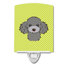 Checkerboard Lime Green Silver Gray Poodle Ceramic Night Light Compact, UL-Certified, Ideal for Bedroom, Bathroom, Nursery, Hallway, Kitchen, 6x4x3, Multicolor