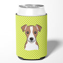 Checkerboard Lime Green Jack Russell Terrier Can or Bottle Hugger Cooler Sleeve for Standard 12 oz Cans, Insulated Foam Beer & Soda Can Hugger Reusable