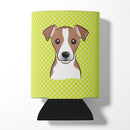Checkerboard Lime Green Jack Russell Terrier Can or Bottle Hugger Cooler Sleeve for Standard 12 oz Cans, Insulated Foam Beer & Soda Can Hugger Reusable