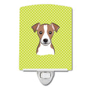 Checkerboard Lime Green Jack Russell Terrier Ceramic Night Light Compact, UL-Certified, Ideal for Bedroom, Bathroom, Nursery, Hallway, Kitchen, 6x4x3, Multicolor