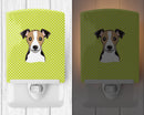Checkerboard Lime Green Jack Russell Terrier Ceramic Night Light Compact, UL-Certified, Ideal for Bedroom, Bathroom, Nursery, Hallway, Kitchen, 6x4x3, Multicolor