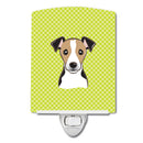 Checkerboard Lime Green Jack Russell Terrier Ceramic Night Light Compact, UL-Certified, Ideal for Bedroom, Bathroom, Nursery, Hallway, Kitchen, 6x4x3, Multicolor