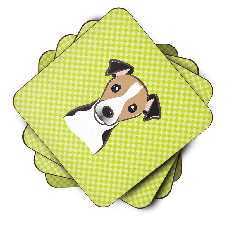 Set of 4 Checkerboard Lime Green Jack Russell Terrier Foam Coasters BB1323FC