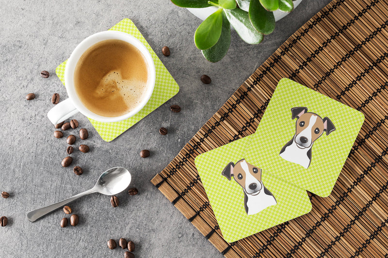 Set of 4 Checkerboard Lime Green Jack Russell Terrier Foam Coasters BB1323FC