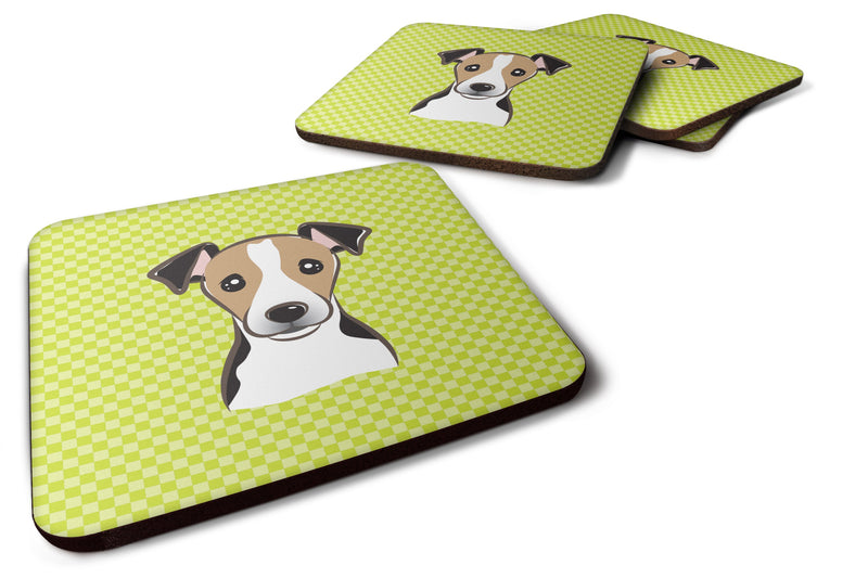 Set of 4 Checkerboard Lime Green Jack Russell Terrier Foam Coasters BB1323FC