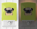 Checkerboard Lime Green Fawn Pug Ceramic Night Light Compact, UL-Certified, Ideal for Bedroom, Bathroom, Nursery, Hallway, Kitchen, 6x4x3, Multicolor