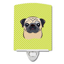 Checkerboard Lime Green Fawn Pug Ceramic Night Light Compact, UL-Certified, Ideal for Bedroom, Bathroom, Nursery, Hallway, Kitchen, 6x4x3, Multicolor