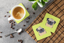 Checkerboard Lime Green Fawn Pug Foam Coasters Set of 4 Cup Coasters for Indoor Outdoor, Tabletop Protection, Anti Slip, Mouse pad Material