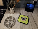 Checkerboard Lime Green Fawn Pug Pot Holder Set of 2 Heat Resistant Quilted Hot Pads 7.5 x 7.5 Inch, Insulated Kitchen Trivets for Cooking & Baking