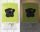 Checkerboard Lime Green Black Pug Ceramic Night Light Compact, UL-Certified, Ideal for Bedroom, Bathroom, Nursery, Hallway, Kitchen, 6x4x3, Multicolor