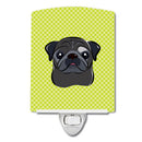 Checkerboard Lime Green Black Pug Ceramic Night Light Compact, UL-Certified, Ideal for Bedroom, Bathroom, Nursery, Hallway, Kitchen, 6x4x3, Multicolor