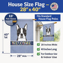 Boston Terrier Welcome House Flag 28x40 Porch Sleeve Pole Decorative Outside Yard Banner Artwork Wall Hanging, Polyester