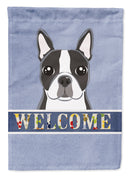 Boston Terrier Welcome House Flag 28x40 Porch Sleeve Pole Decorative Outside Yard Banner Artwork Wall Hanging, Polyester