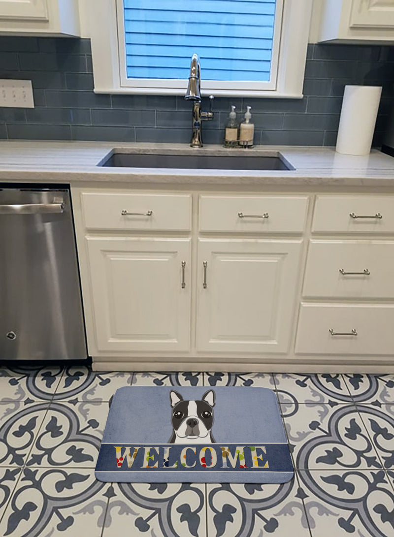 Boston Terrier Welcome Machine Washable Memory Foam Mat BB1389RUG