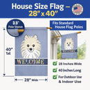 Pomeranian Welcome House Flag 28x40 Porch Sleeve Pole Decorative Outside Yard Banner Artwork Wall Hanging, Polyester
