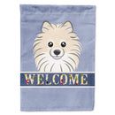 Pomeranian Welcome House Flag 28x40 Porch Sleeve Pole Decorative Outside Yard Banner Artwork Wall Hanging, Polyester