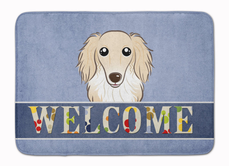 Longhair Creme Dachshund Welcome Machine Washable Memory Foam Mat BB1398RUG