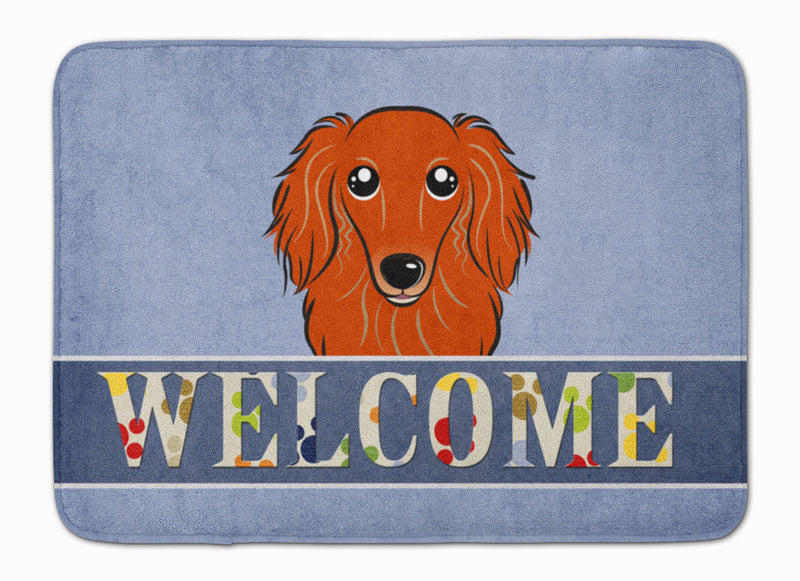 Longhair Red Dachshund Welcome Machine Washable Memory Foam Mat BB1400RUG