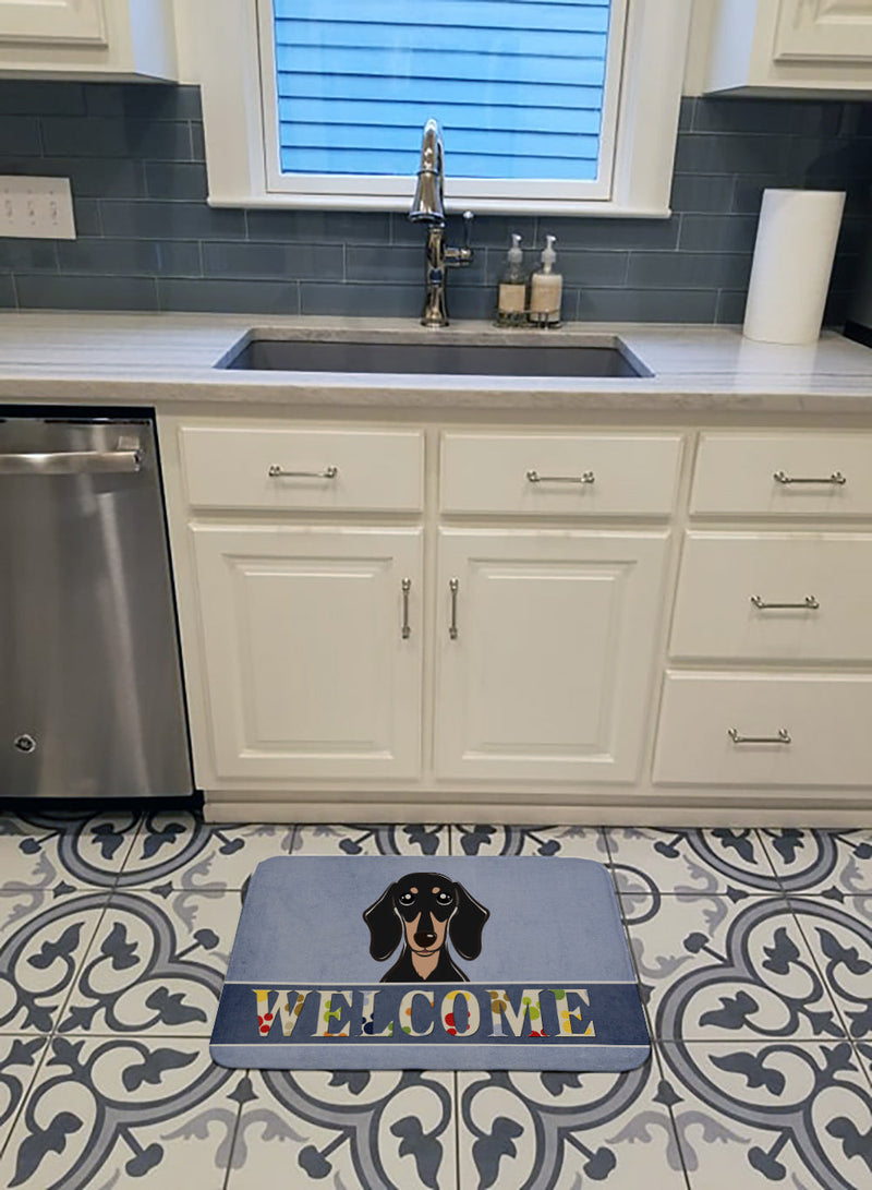 Smooth Black and Tan Dachshund Welcome Machine Washable Memory Foam Mat BB1401RUG