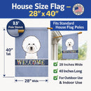 Bichon Frise Welcome House Flag 28x40 Porch Sleeve Pole Decorative Outside Yard Banner Artwork Wall Hanging, Polyester