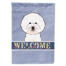 Bichon Frise Welcome House Flag 28x40 Porch Sleeve Pole Decorative Outside Yard Banner Artwork Wall Hanging, Polyester