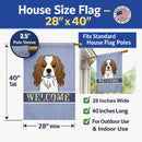 Cavalier Spaniel Welcome House Flag 28x40 Porch Sleeve Pole Decorative Outside Yard Banner Artwork Wall Hanging, Polyester