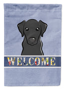 Black Labrador Welcome House Flag 28x40 Porch Sleeve Pole Decorative Outside Yard Banner Artwork Wall Hanging, Polyester